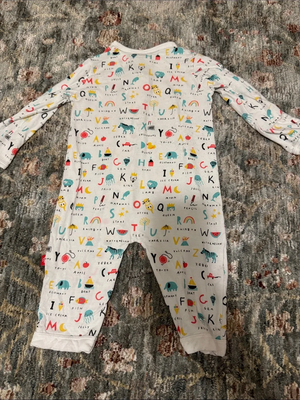 Kids Alphabet & Animal Print One-Piece Romper - White with Multicolor Accents